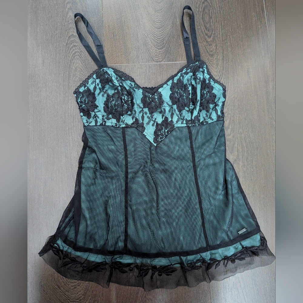 Guess Black and Teal Lace Camisole